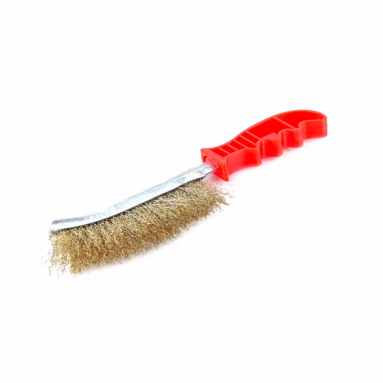 Perie de sarma cu peri sertizati, placati cu alama si maner din platic, lungime totala 25,5 cm