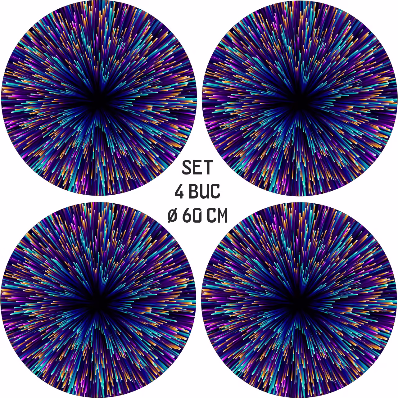 Set 4 Folii Imprimate Outdoor cu EcoSolvent, autoadezive, pentru decorarea jantelor auto, dimetru 60 cm, model FJT-42
