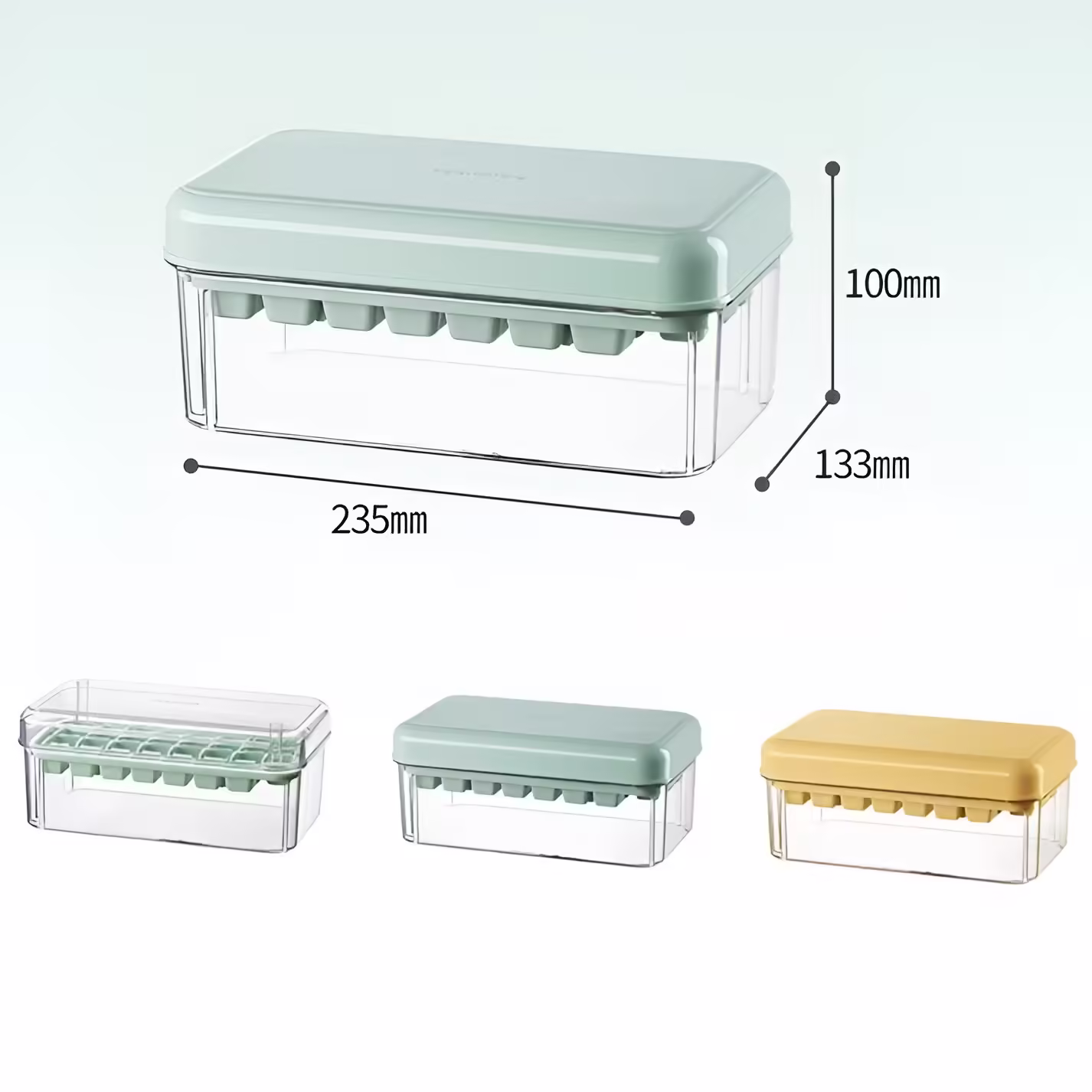 Set Cutie pentru Gheata, Flippy, Uz Casnic, Doua Tavite pentru Cuburi, Capac Etans, Lopata, 23.5×13.3×10 cm, Verde
