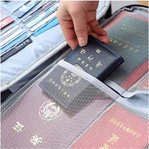 Geanta Flippy pentru Depozitare Acte si Documente, Facturi, Carduri, cu Cod de Securitate, 5 Compartimente, Impermeabila, 37 x 20 x 27 cm, Gri