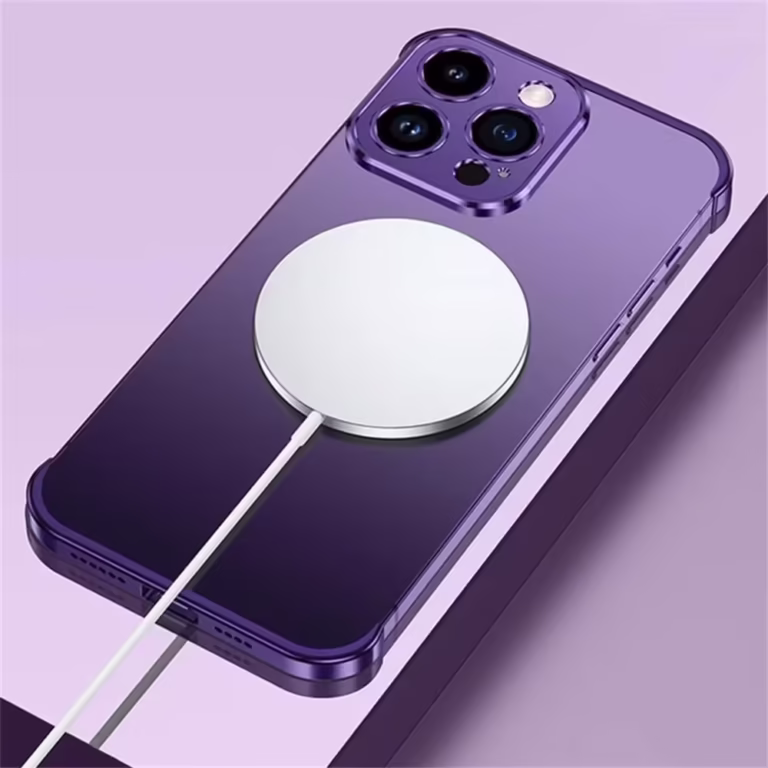 Husa Metalica Edgeless Compatibila cu iPhone 16 Pro Max, Flippy, Protectie pentru Colturi si Camera, Aliaj Aluminiu, Antisoc, Antizgariere, Mov