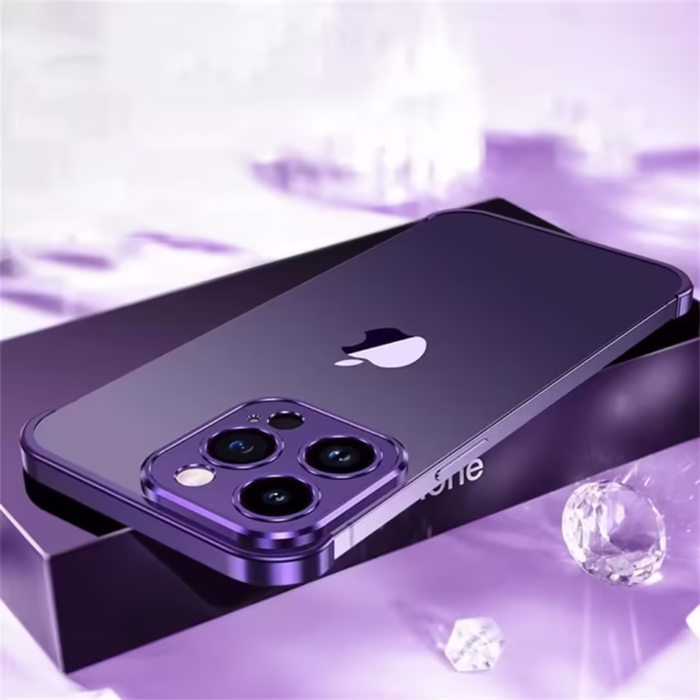 Husa Metalica Edgeless Compatibila cu iPhone 16 Pro Max, Flippy, Protectie pentru Colturi si Camera, Aliaj Aluminiu, Antisoc, Antizgariere, Mov