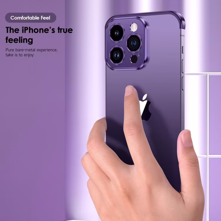 Husa Metalica Edgeless Compatibila cu iPhone 16 Pro Max, Flippy, Protectie pentru Colturi si Camera, Aliaj Aluminiu, Antisoc, Antizgariere, Mov