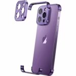 Husa Metalica Edgeless Compatibila cu iPhone 16 Pro Max, Flippy, Protectie pentru Colturi si Camera, Aliaj Aluminiu, Antisoc, Antizgariere, Mov