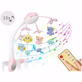 Carusel muzical pentru patut cu proiector, sunete si jucarii Ricokids RK-813 – Roz