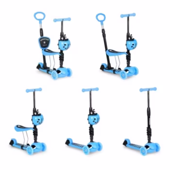 Trotineta 5 in 1 cu sezut si 3 roti cu LED Ecotoys YM-SW-6 – Albastru