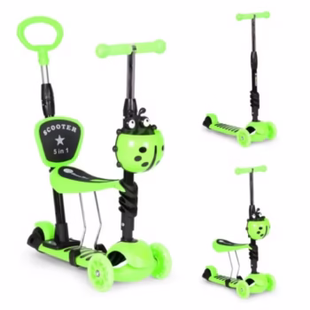 Trotineta 5 in 1 cu sezut si 3 roti cu LED Ecotoys YM-SW-6 – Verde