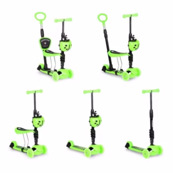 Trotineta 5 in 1 cu sezut si 3 roti cu LED Ecotoys YM-SW-6 – Verde
