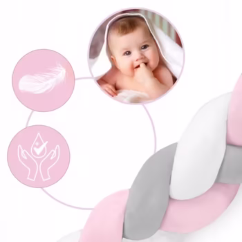 Protectie laterala pentru patut, impletita, 2 m, Ricokids 722003 – Roz