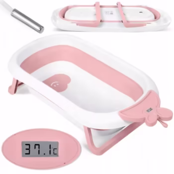 Cadita de baie cu dop de scurgere si termometru Ricokids RK-282 – Roz