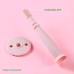 Periuta de Dinti din Silicon pentru Bebelusi, Flippy, fara BPA, 360 Grade, Bariera Anti-Inghitire, Maner Ergonomic, 12.5 x 15 cm, Roz