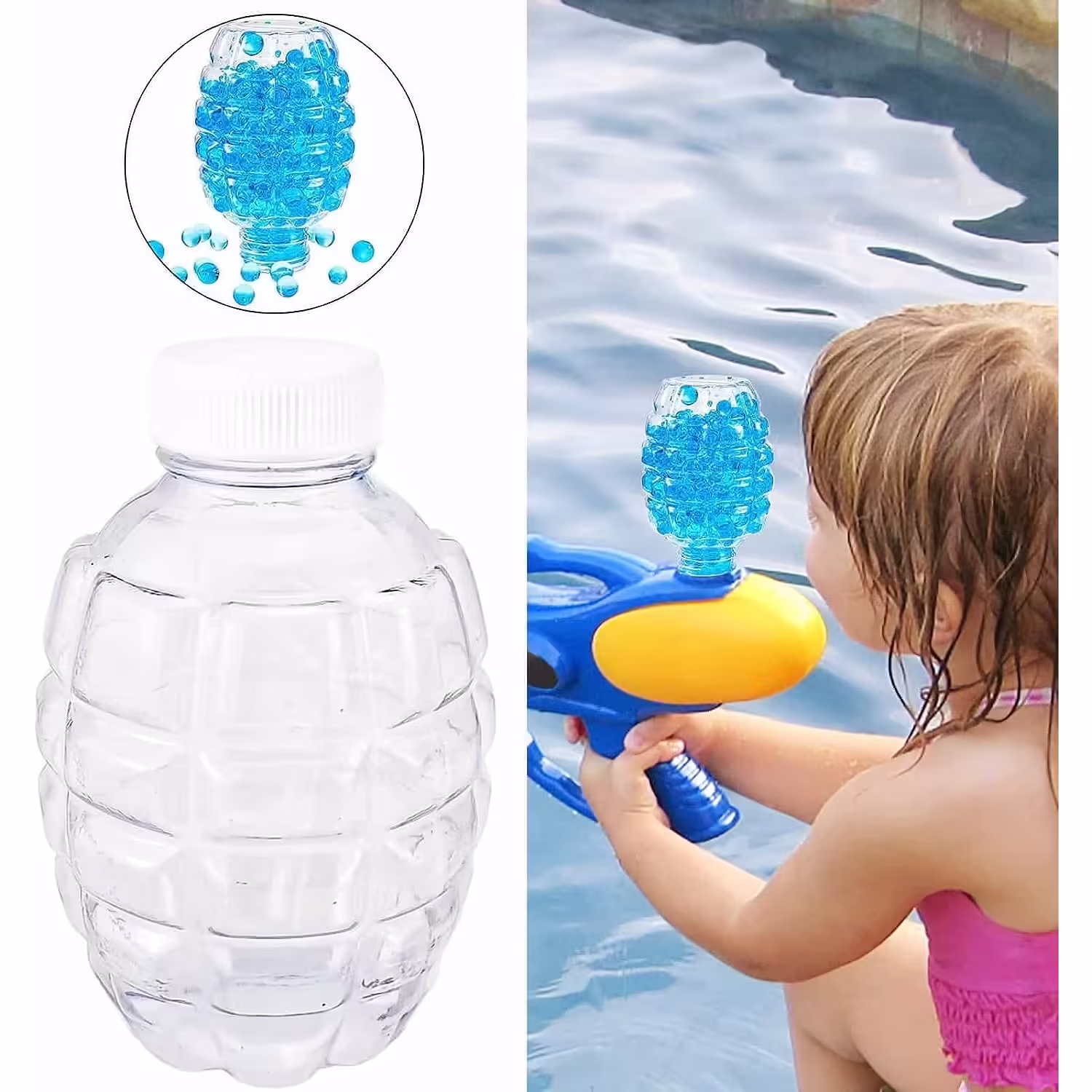 Munitie, Flippy, 20.000 Bile Gel pentru pistoale de jucarie Gel Blaster, Sticla Ananas 10.5×6.5 mm, Albastru