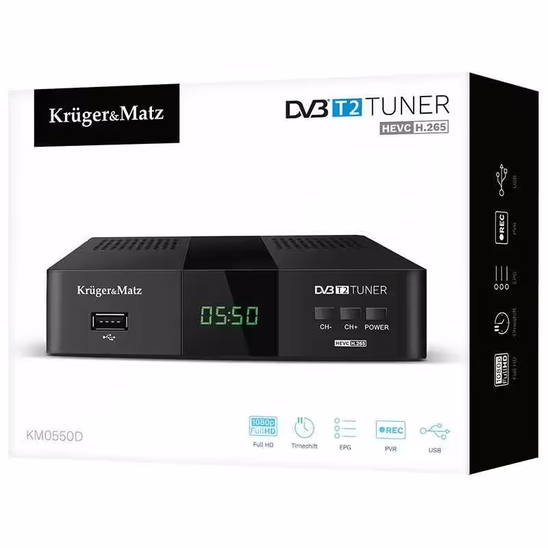 Tuner DVB-T2 DVB-T H.265 HEVC Kruger&Matz KM0550D