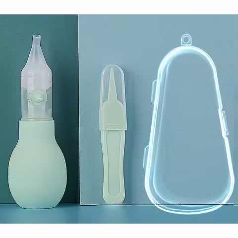 Set Aspirator Nazal pentru Copii, Manual, Anti-Reflux, cu Pompita, Usor de Curatat, Varf din Silicon, 11.2x4cm, Verde