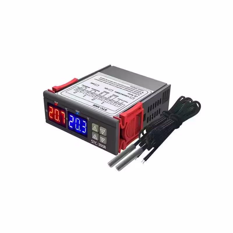 Termostat dublu STC-3008 230V 10A cu 2 sonde IP68 pentru incalzire/racire