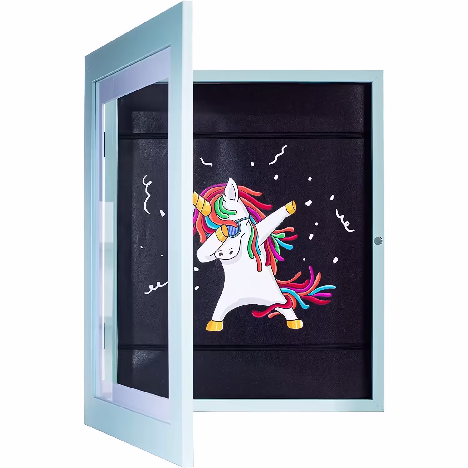 Rama Foto  cu Magnet, din Lemn, cu Spatiu Pentru Depozitare, Pentru Desene si Picturi A4, Sticla Securizata, Rama MDF, 21×30 cm, Albastru