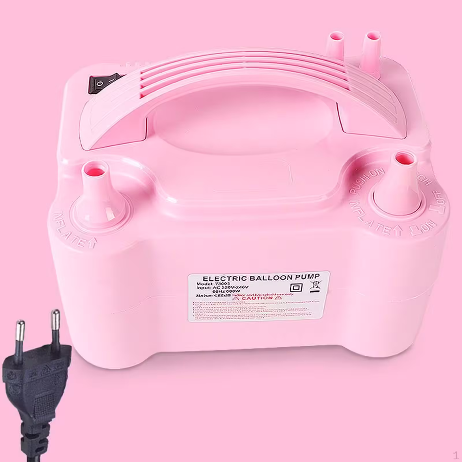 Pompa Electrica Pentru Umflat Baloane, 600 W, Doua Capete de Umflat, din Plastic, 19.5 x 14 x 13 cm, Roz
