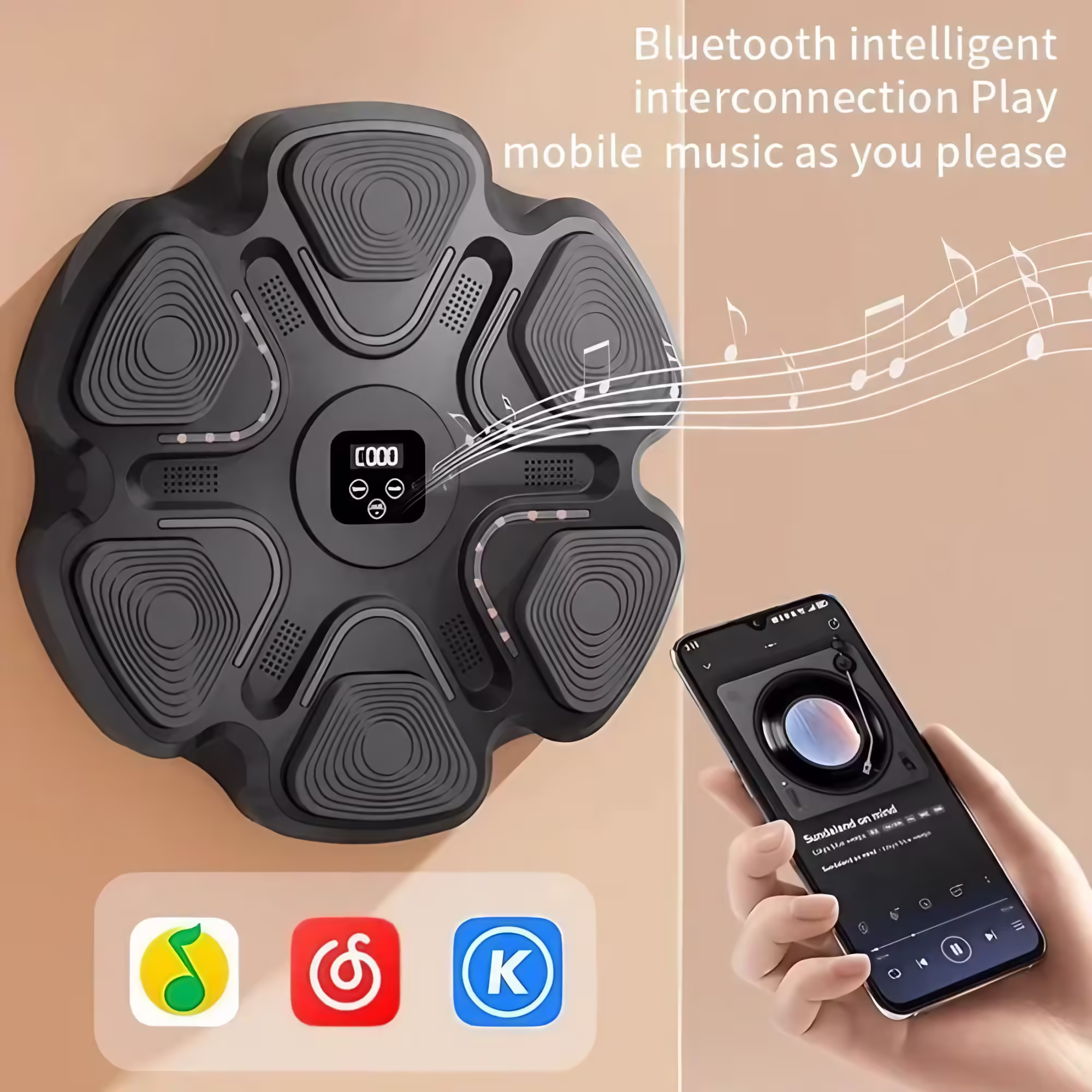 Aparat Box Cu Muzica, Montabil pe Perete, Negru, Difuzor, Bluetooth, Iluminare LED, 38 x 27 x 32 cm, Manusi Incluse