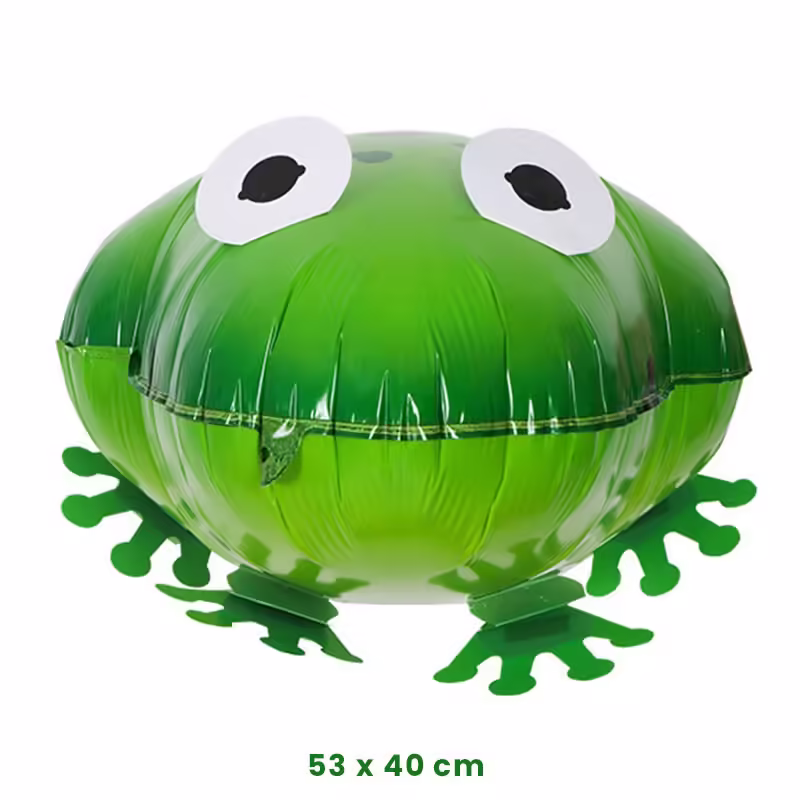 Balon din Folie Metalizata, Figurina Animata, Model Broasca, 53×40 cm, Ambalaj Individual, Pai Inclus, Umflare cu Aer sau Heliu, Verde