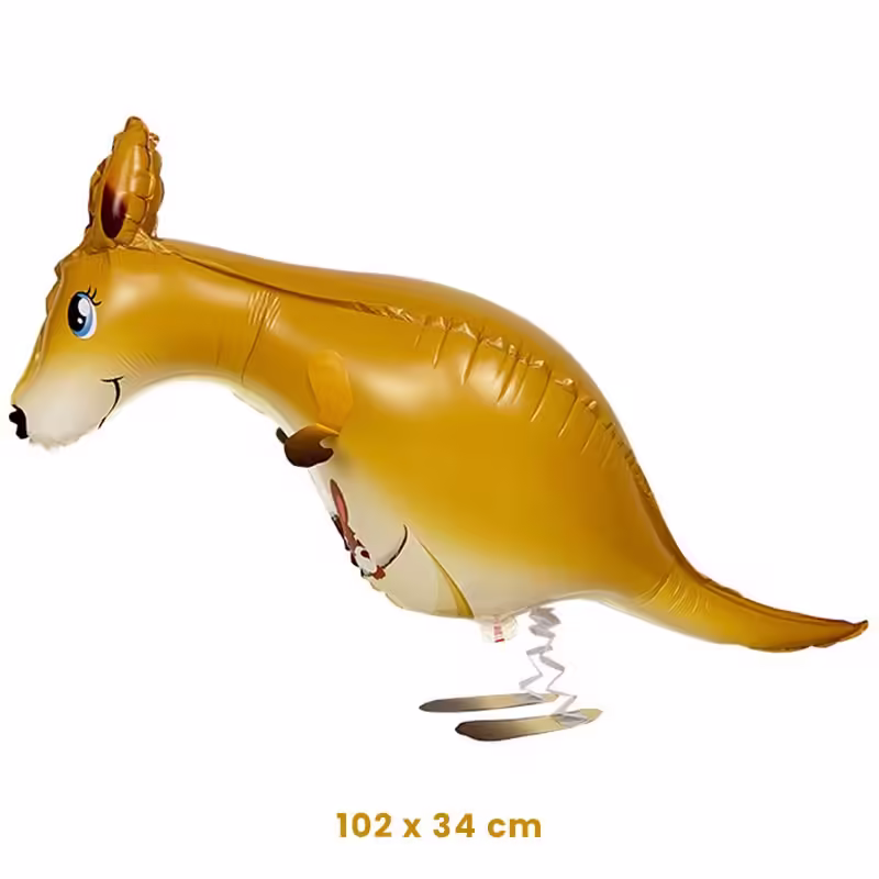 Balon din Folie Metalizata, Figurina Animata, Model Cangur, 102×34 cm, Ambalaj Individual, Pai Inclus, Umflare cu Aer sau Heliu, Maro