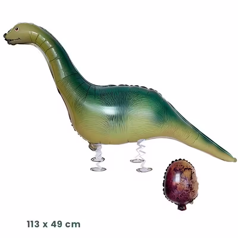 Balon din Folie Metalizata, Figurina Animata, Model Dinozaur cu Ou, 113×49 cm, Ambalaj Individual, Pai Inclus, Umflare cu Aer sau Heliu, Verde inchis