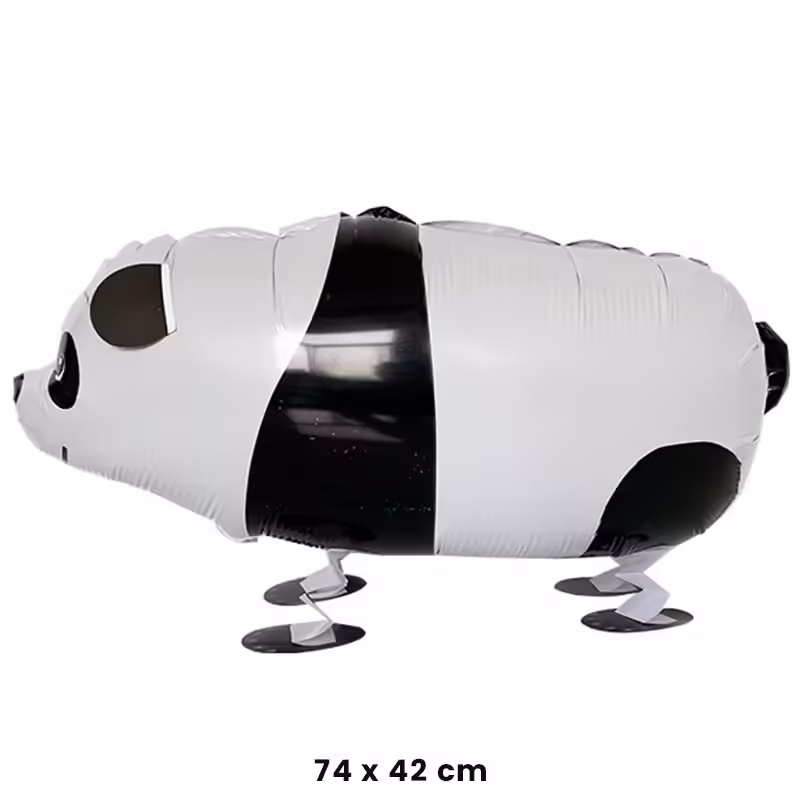 Balon din Folie Metalizata, Figurina Animata, Model Panda, 74×42 cm, Ambalaj Individual, Pai Inclus, Umflare cu Aer sau Heliu, Alb-negru
