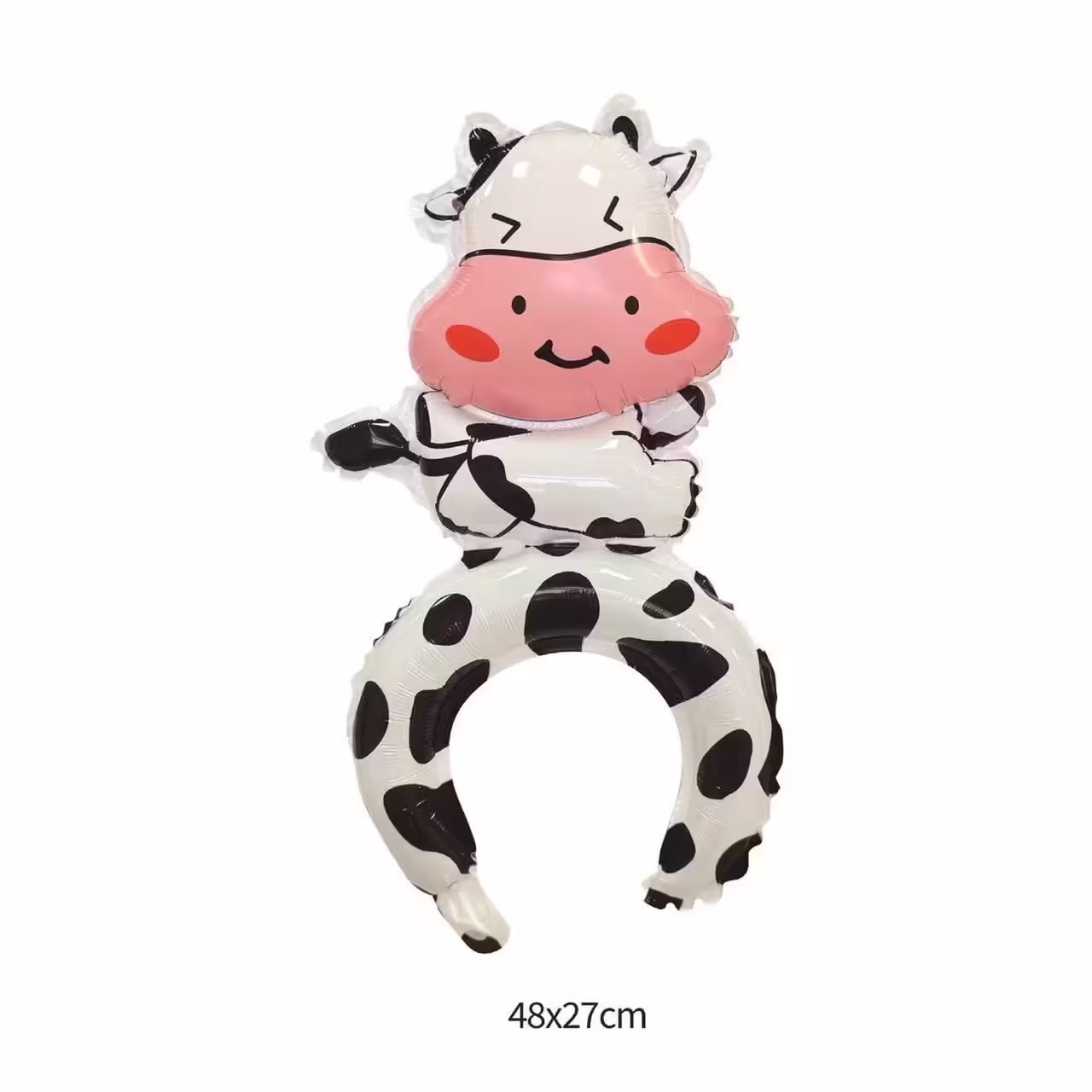 Balon din Folie Metalizata, Tip Coronita, Model Vacuta, Ambalaj Individual, Pai Inclus, Umflare cu Aer sau Heliu, 48 x 27 cm, Alb/Negru