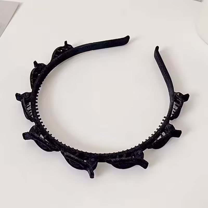 Bentita de Par pentru Femei, Agrafa Stil Coreean, Accesoriu pentru Par cu Textura MultiStrat, 13 x 11.5 cm, Negru