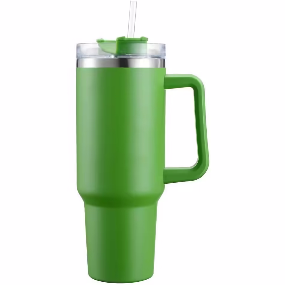 Cana Termos din Plastic, pentru Bauturi Calde si Reci, cu Maner, 9.9×9.9×27 cm, Verde