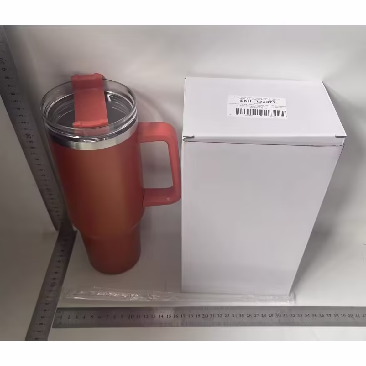 Cana Termos din Plastic, pentru Bauturi Calde si Reci, cu Maner, 9.9×9.9×27 cm, Portocaliu