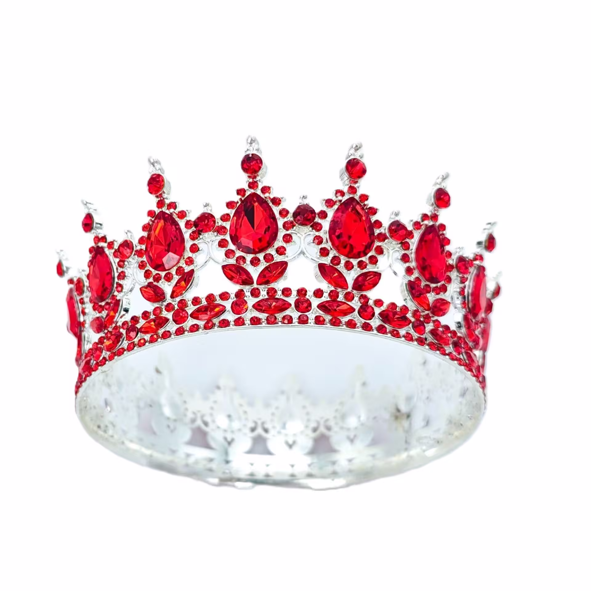 Diadema, din Aliaj, cu Cristale, Accesoriu Par, Aniversare, Nunta, Petrecere, 15.5 x 5.3 cm, Rosu