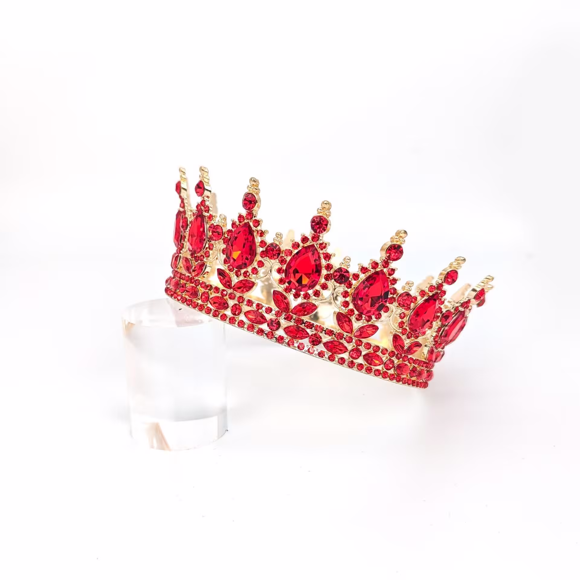 Diadema, din Aliaj, cu Cristale, Accesoriu Par, Aniversare, Nunta, Petrecere, 15.5 x 5.3 cm, Rosu