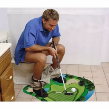 Covoras de Baie, Flippy, Model Teren de Golf, Interactiv, +14 Ani, din PVC, 80 x 69 cm, Verde
