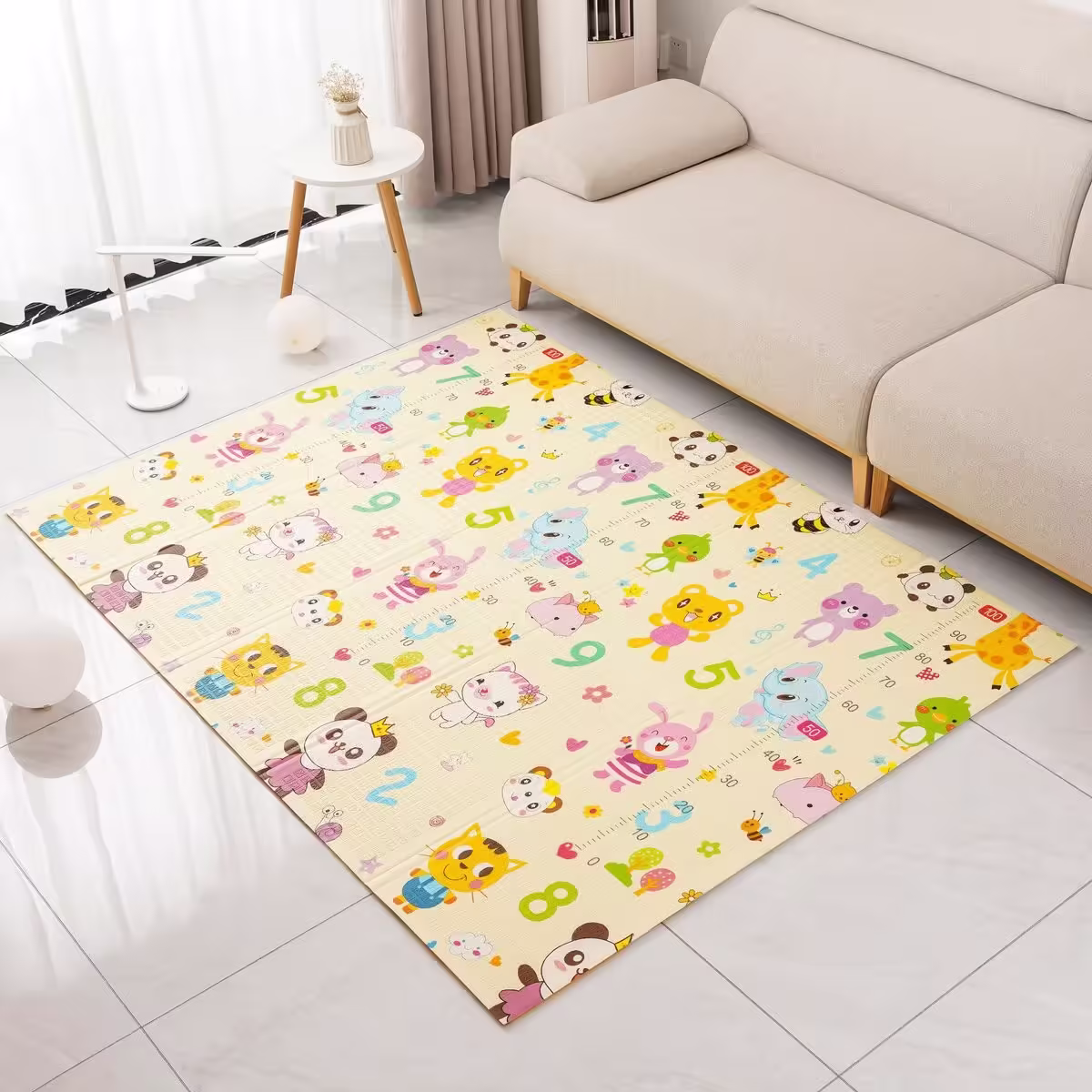 Covoras pentru Copii, cu 2 Fete, Model Animale Marine/Exotice, din XPE+PE, Impermeabil, Antiderapant, Protectie Termica, +3 Luni, Pliabil, 180 x 200 x 1.5 cm, Multicolor