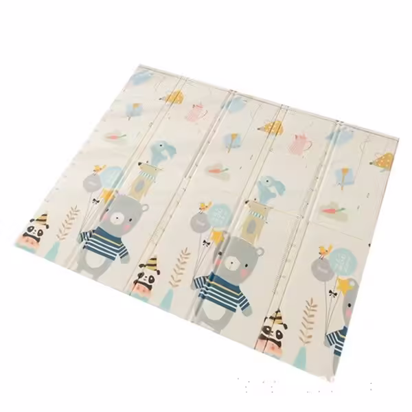 Covoras pentru Copii, cu 2 Fete, Model Panda/Party, din XPE+PE, Impermeabil, Antiderapant, Protectie Termica, +3 Luni, Pliabil, 180 x 200 x 1 cm, Multicolor