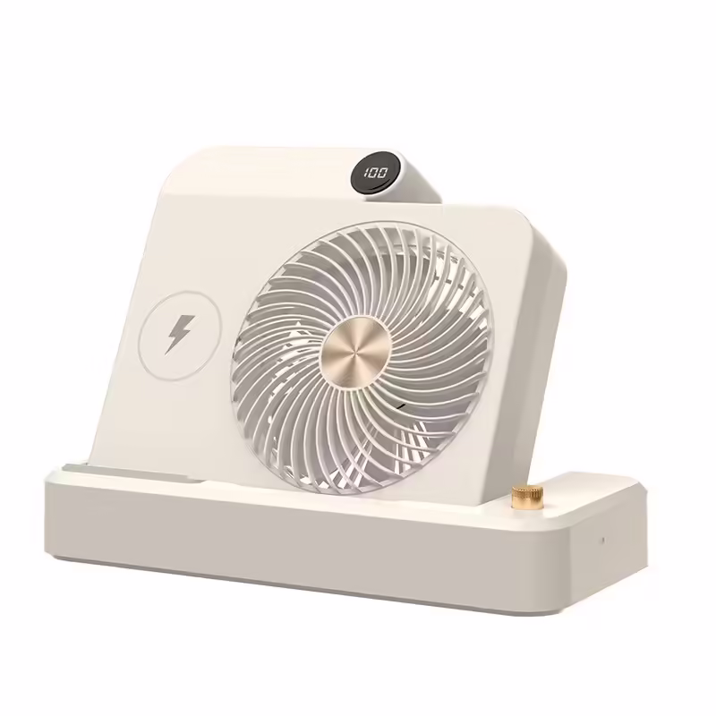 Ventilator 2in1, Functie Incarcare Telefon Wireless, 100 Trepte de Viteza, 2400 mAh, 5V, 2A, 25 x 16.5 x 24 cm, Bej