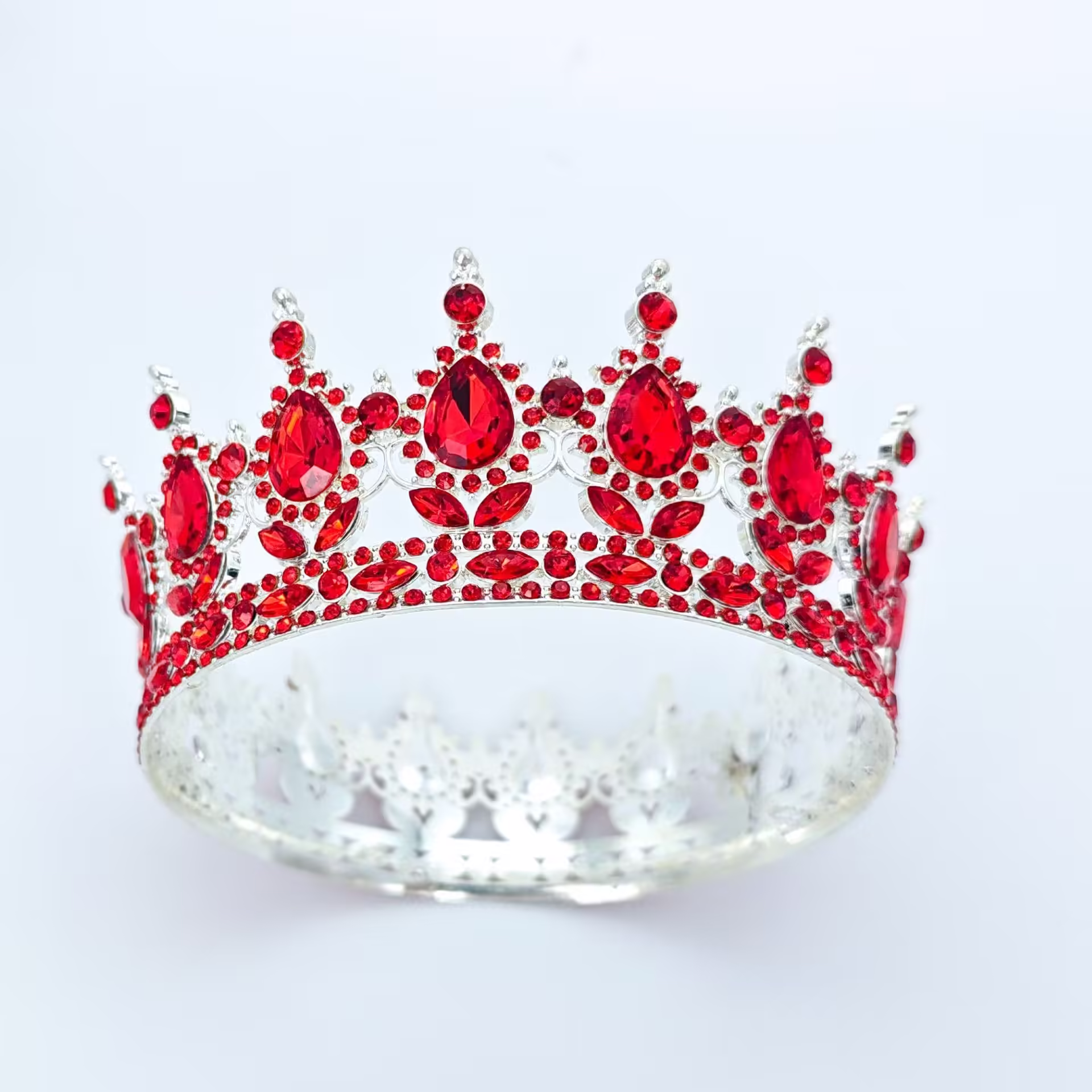 Diadema, din Aliaj, cu Cristale, Accesoriu Par, Aniversare, Nunta, Petrecere, 15.5 x 5.3 cm, Rosu