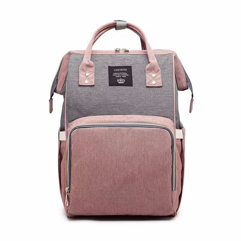 Rucsac Multifunctional pentru Mamici, din Panza Oxford, Compartimentare Multipla, Impermeabil, 43 x 18 x 26 cm, Roz/Gri