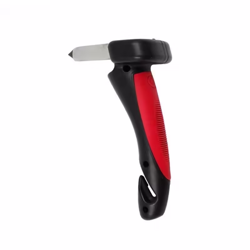 Maner Auto 4 in 1, Kit de Siguranta, Maner, LED, Cutter, Ciocan, din ABS si Aluminiu, 18 x 7 cm, Rosu/Negru