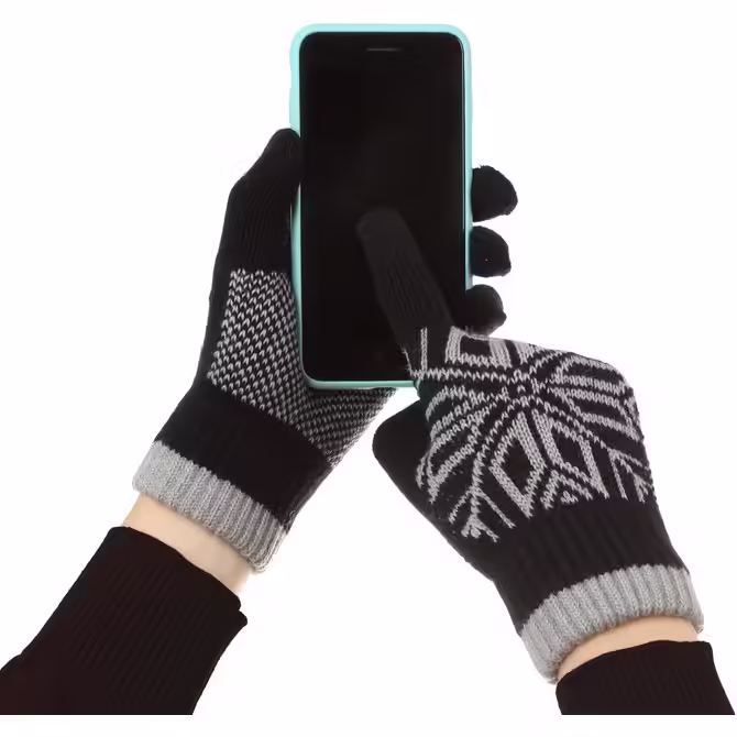 Manusi de Barbat, Model Fulg, Functie Touchscreen (ecran tactil), Material Acril Tricotat, Manseta Elastica, Interior Catifelat, Marime Universala, Negru