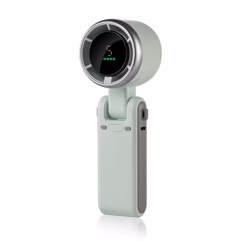 Mini Ventilator Portabil, 5 Trepte de Viteza, Afisaj Digital, Incarcare USB, 5V, 2A, 5.95 x 5.2 x 17.2 cm, Verde