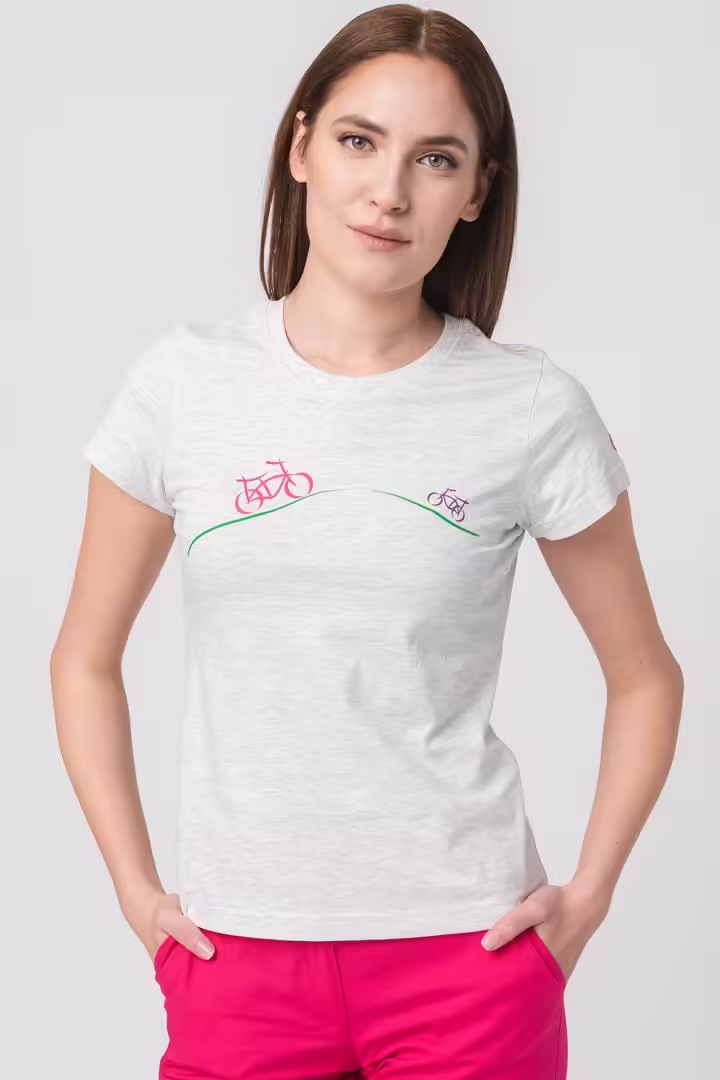 Tricou Casual Femei Light Grey XL Model Biciclete Familie