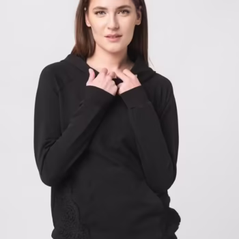 HANORAC COTON DANTELA FEMEI BLACK-L