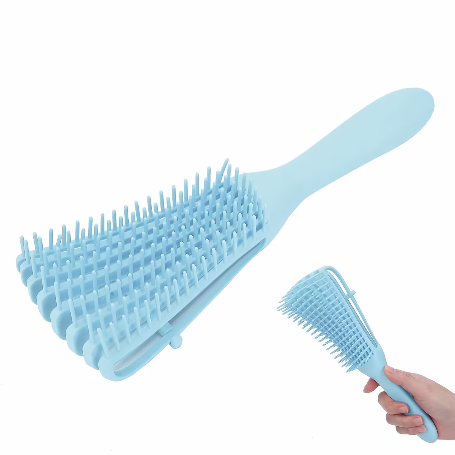 Perie Flexibila, pentru Descurcat Par Cret/Umed si Uscat, 8 Brate Mobile, din TPE, 24.5 x 4.5 x 2 cm, Albastru