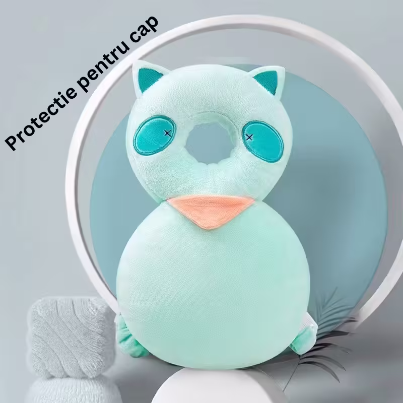 Perna tip Rucsac pentru Protectia Capului, Tetiera tip Raton, pentru Bebelusi, 33x6x19 cm, 180 g, Turcoaz
