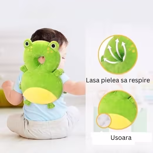 Perna tip Rucsac pentru Protectia Capului, Tetiera tip Broscuta, pentru Bebelusi, 33x6x19 cm, 180 g, Verde