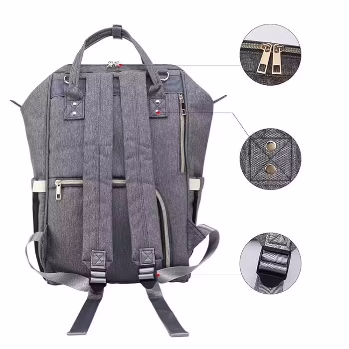 Rucsac Multifunctional pentru Mamici, din Panza Oxford, Compartimentare Multipla, Impermeabil, 43 x 18 x 26 cm, Gri Inchis