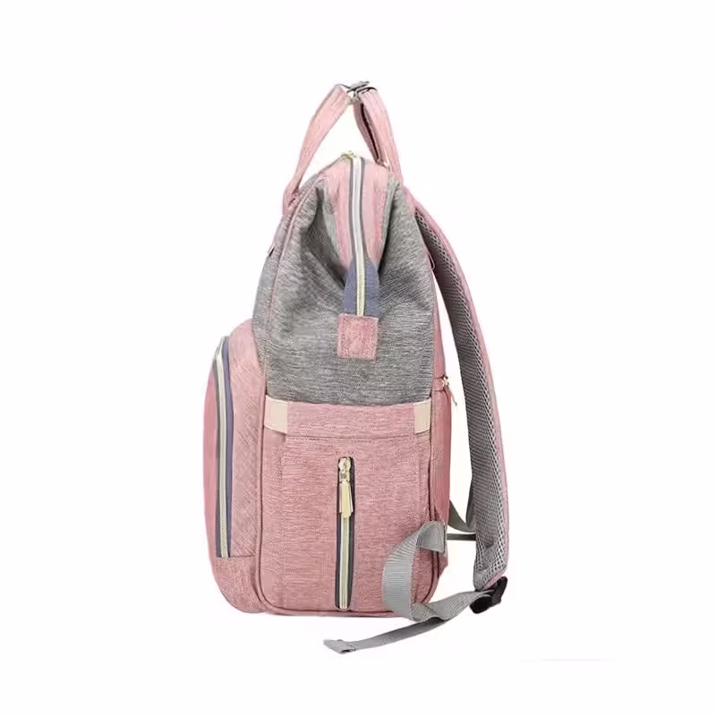 Rucsac Multifunctional pentru Mamici, din Panza Oxford, Compartimentare Multipla, Impermeabil, 43 x 18 x 26 cm, Roz/Gri