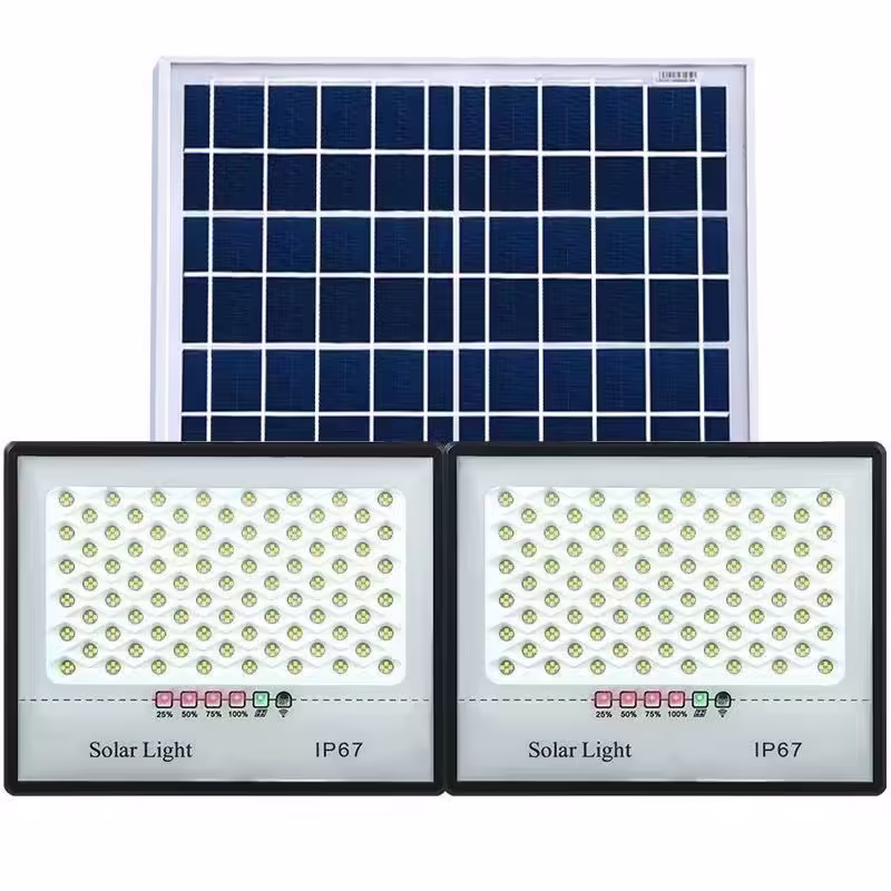 Set 2 proiectoare LED cu Panou Solar  Senzor de miscare, Telecomanda, Waterproof, 322*2  LED-uri incorporate, 200W, 30*24 cm, IP67, Design Modern, Negru