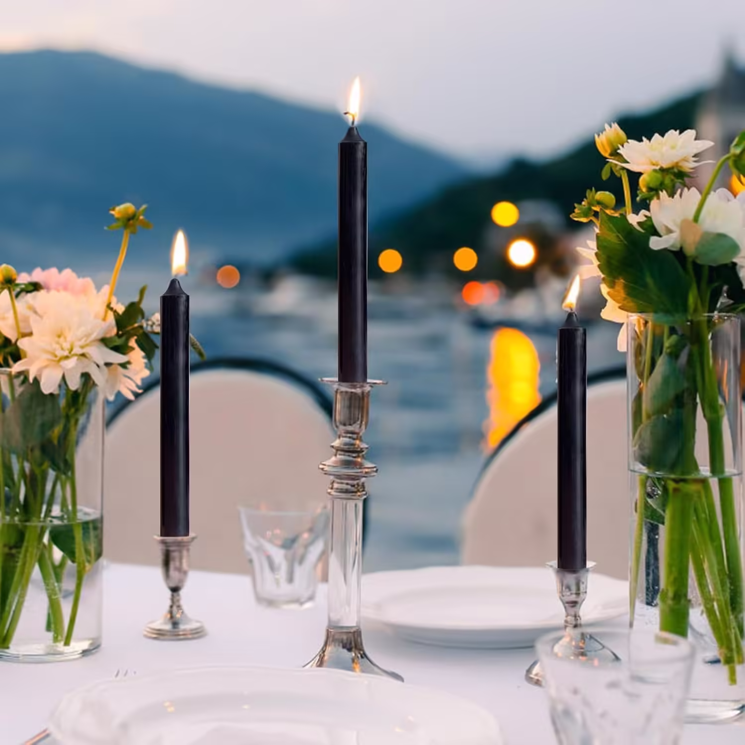 Set 4 Lumanari, pentru Suport de Masa, Fara Miros si Fum, din Parafina, 2.2 x 25 cm, Negru
